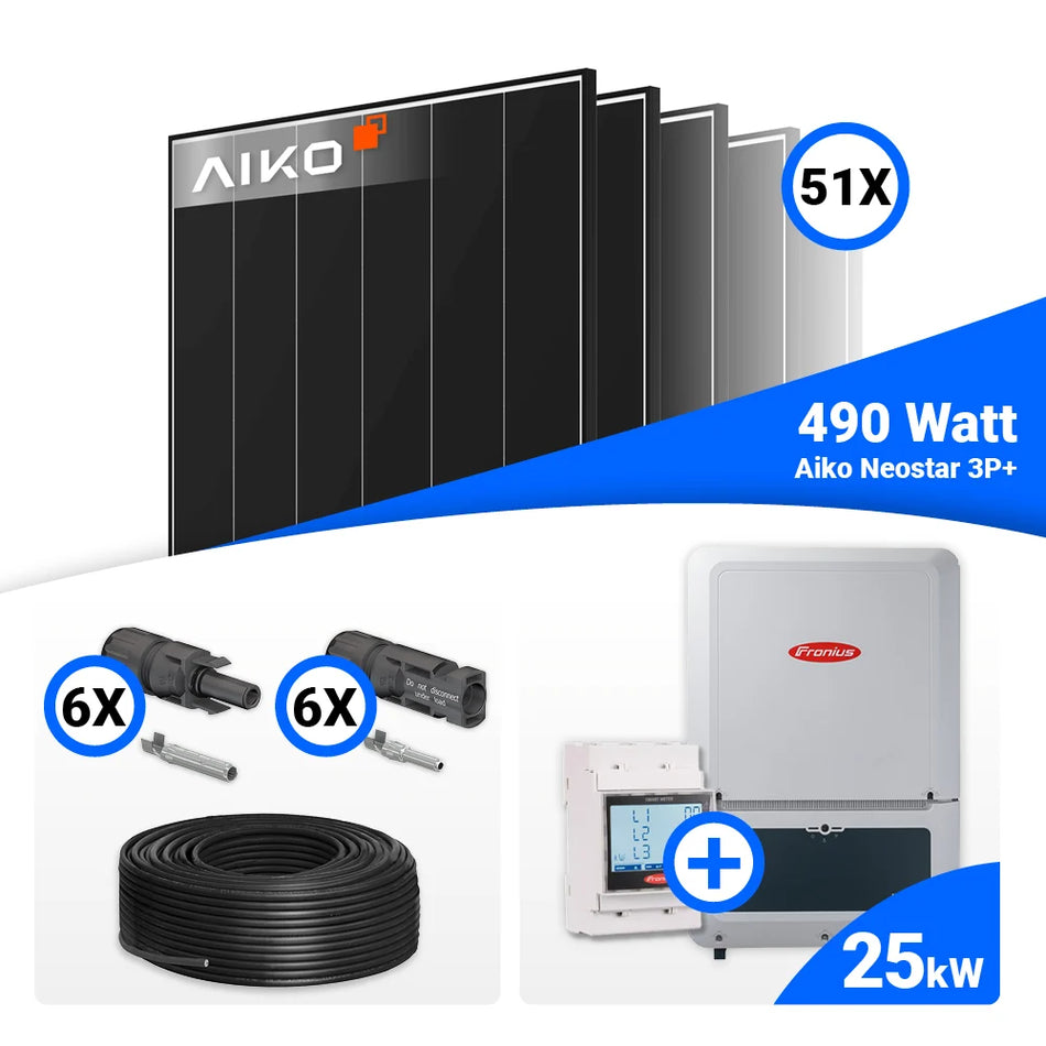 PV Komplettset 25 kWp mit 51 AIKO 490W Black Frame Solarmodulen und Fronius Verto Plus 25.0