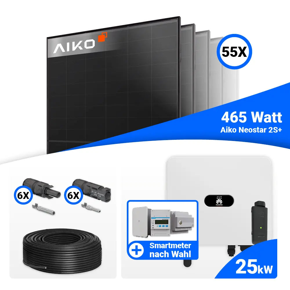 PV Komplettset 25 kWp mit AIKO 465W Full Black und Huawei SUN2000-25K-MB0