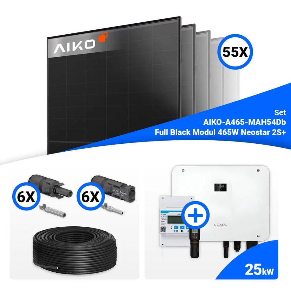 PV Komplettset 25 kWp –55x AIKO 465W Full Black & Sungrow Hybrid SH25T mit Speicheroption
