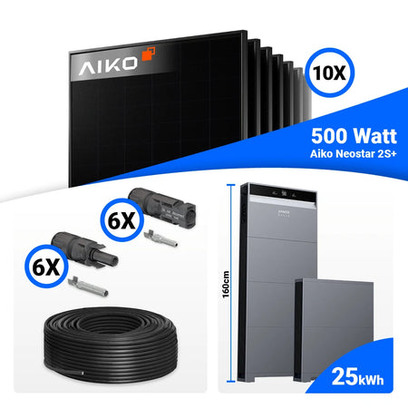 5 kWp PV-Anlage mit 10x AIKO 500W Full Black Panels und Anker X1-H5K-T System mit großem 25 kWh Speicher