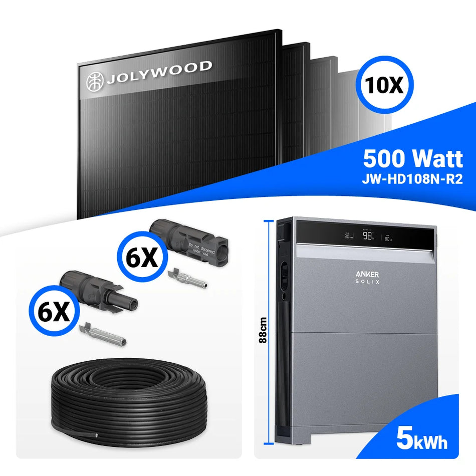 PV Komplettset 5 kWp – 10x Jolywood 500W Full Black & Anker X1-H5K-T mit Speicheroption