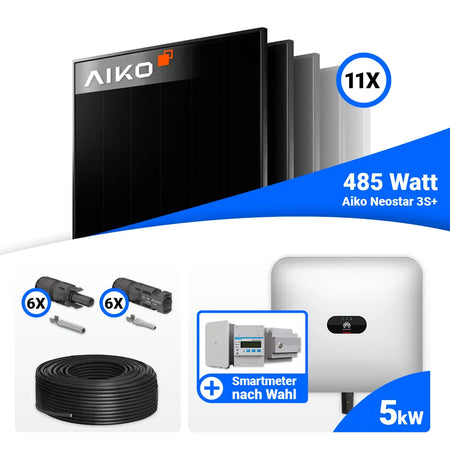 PV Komplettset 5 kWp mit AIKO 485W Full Black und Huawei SUN2000-5KTL-M1