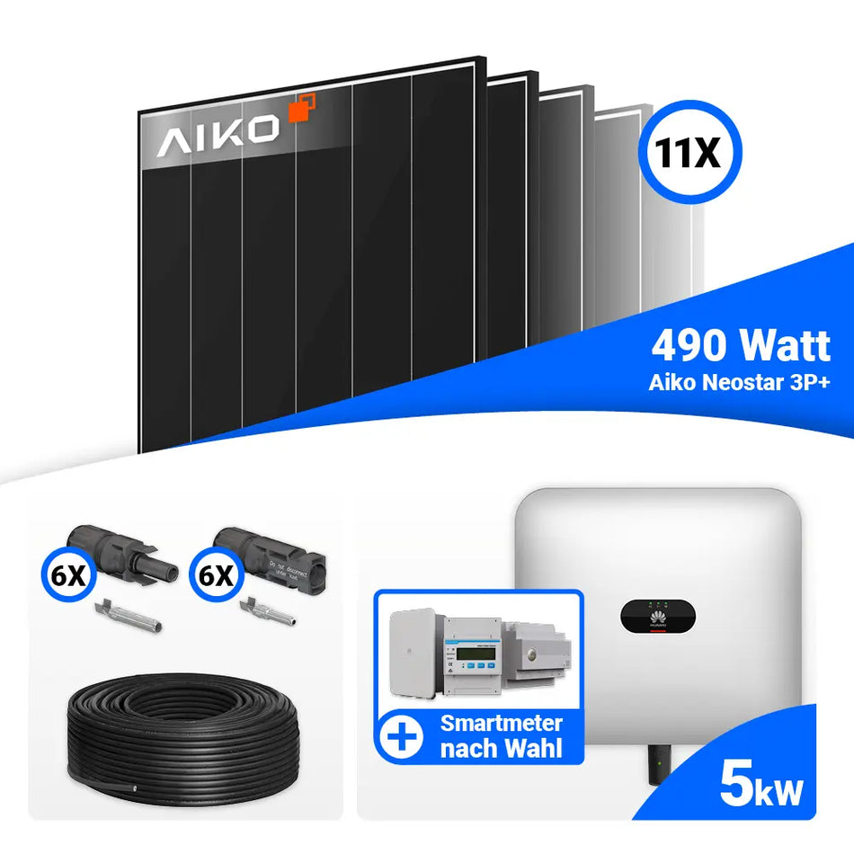 PV Komplettset 5 kWp mit AIKO 490W Black Frame und Huawei SUN2000-5KTL-M1