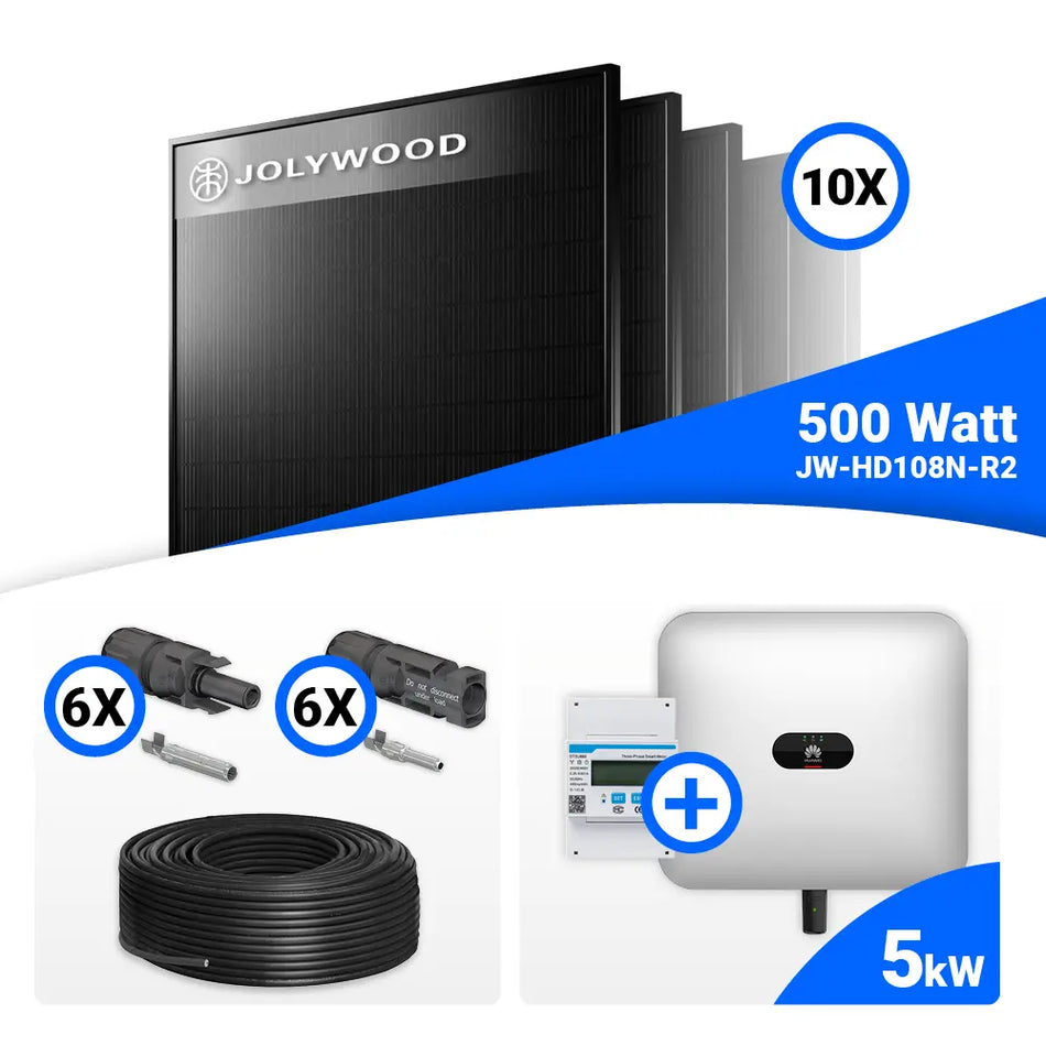 PV Komplettset 5 kWp – 10x Jolywood 500W Full Black & Huawei SUN2000-5KTL-M1 mit Speicheroption