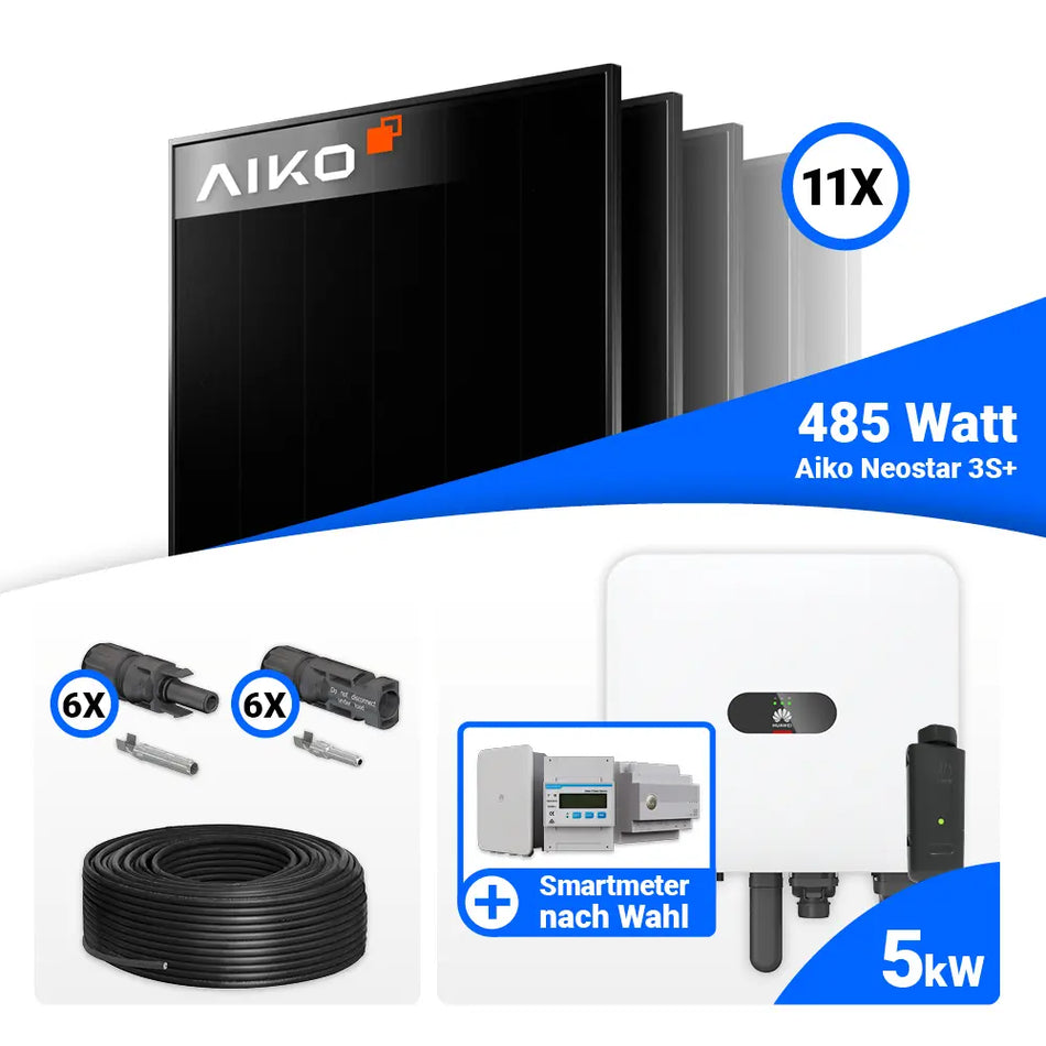 PV Komplettset 5 kWp mit AIKO 485W Full Black und Huawei MAP0