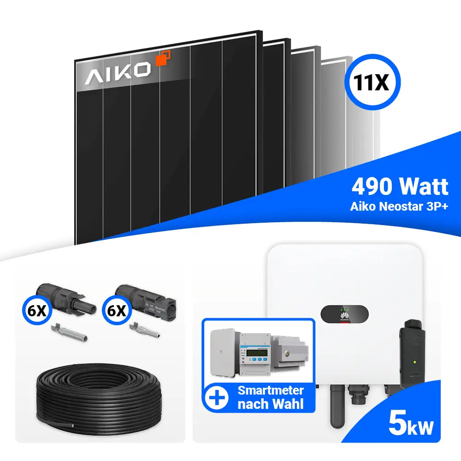 PV Komplettset 5 kWp mit AIKO 490W Black Frame und Huawei MAP0