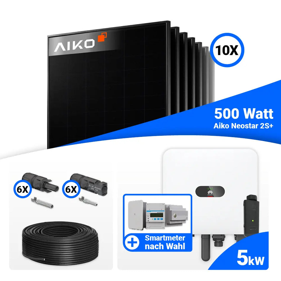 PV Komplettset 5 kWp mit AIKO 500W Full Black und Huawei MAP0