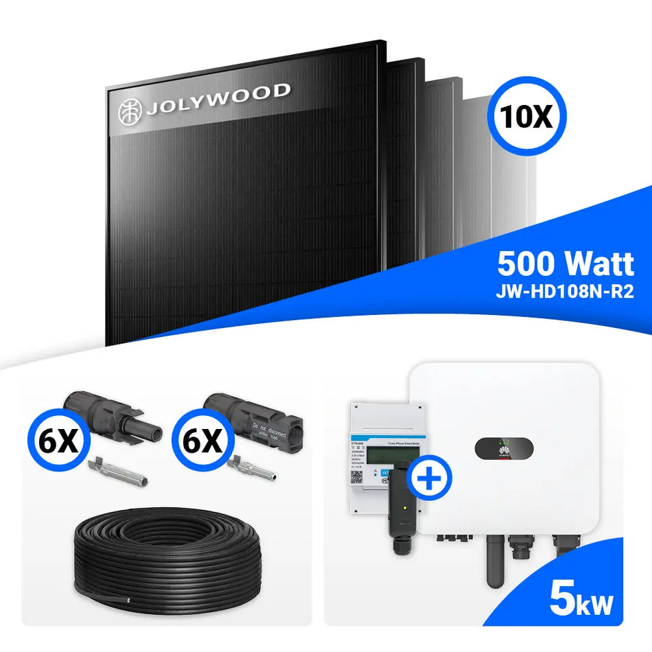 PV Komplettset 5 kWp – 10x Jolywood 500W Full Black & Huawei MAP0 mit Speicheroption