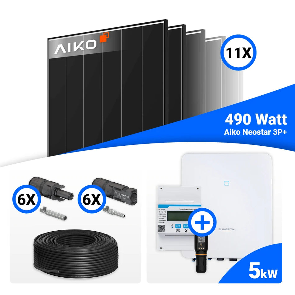 PV Komplettset 5 kWp – 11x AIKO 490W Black Frame & Sungrow SH5.0RT mit Speicheroption