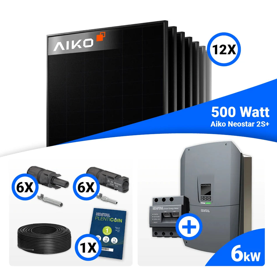 PV Komplettset 6 kWp – 12x AIKO 500W Full Black & Kostal G3 S Plenticore mit Speicheroption