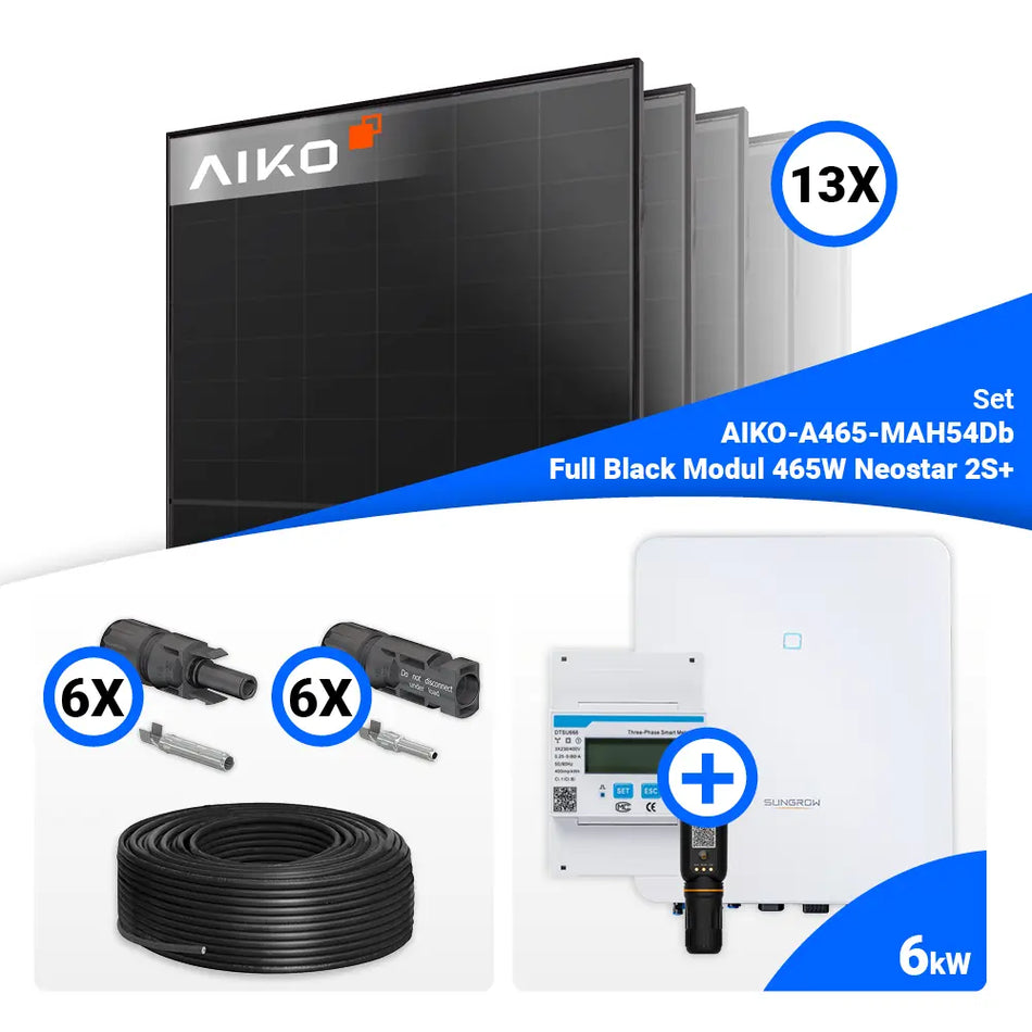 PV Komplettset 6 kWp – 13x AIKO 465W Full Black & Sungrow SH6.0RT mit Speicheroption