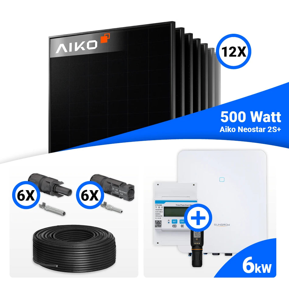 PV Komplettset 6 kWp – 12x AIKO 500W Full Black & Sungrow SH6.0RT mit Speicheroption