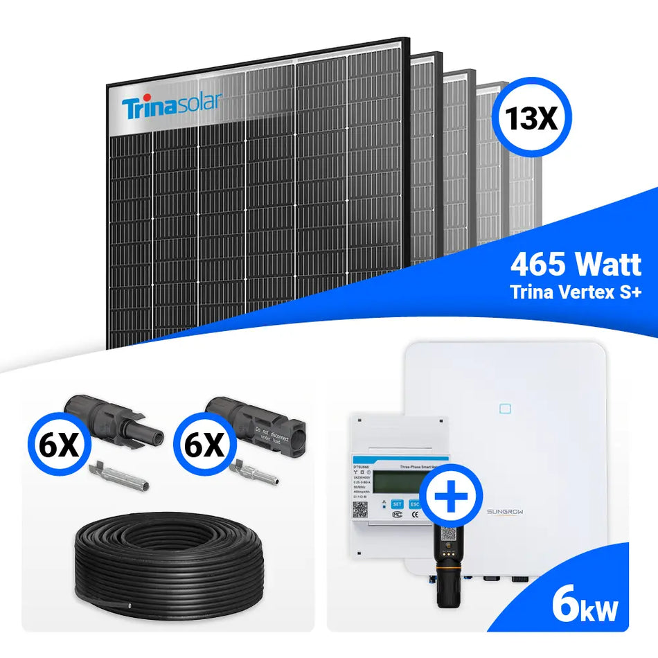 PV Komplettset 6 kWp – 13x Trina 465W Black Frame & Sungrow SH6.0RT mit Speicheroption