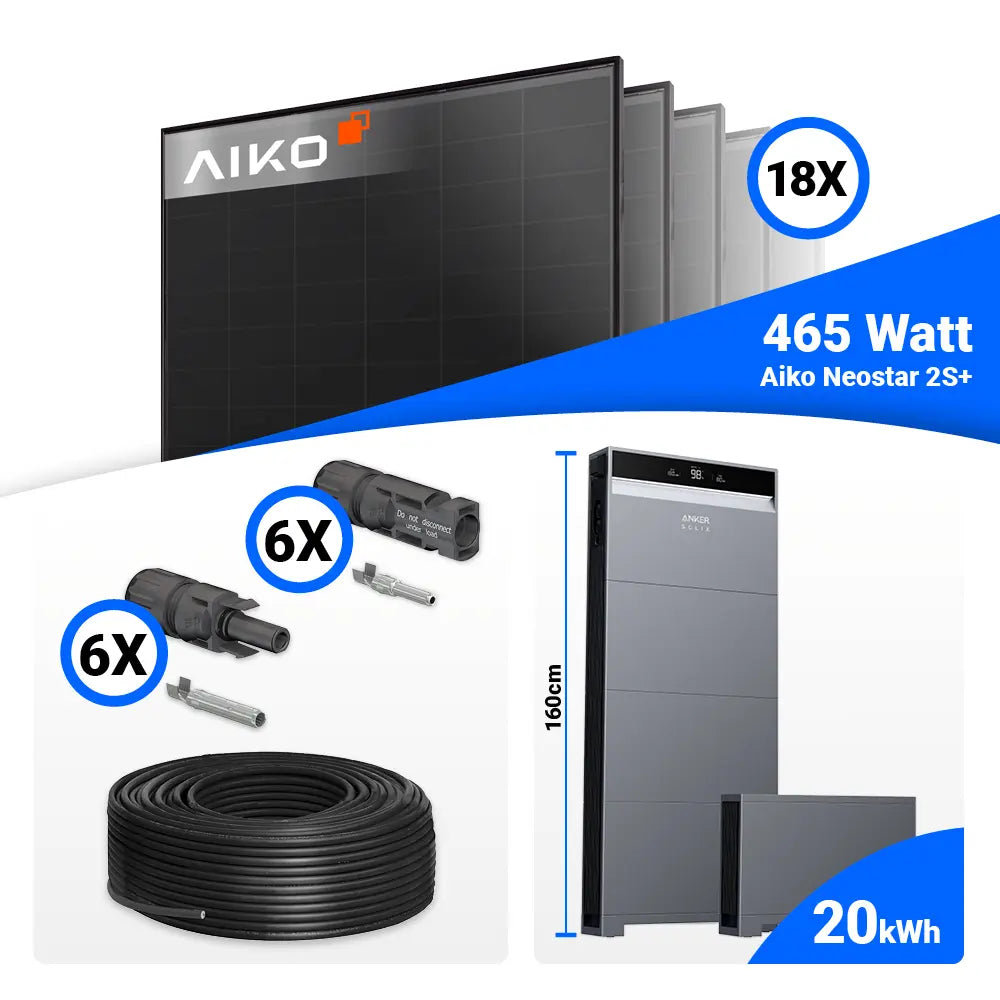 Solaranlage 8 kWp Komplettset AIKO 465W Full Black + Anker X1-H8K-T mit Speicheroption