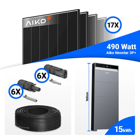 PV Komplettset 8 kWp mit 17 AIKO 490W Black Frame Modulen und Anker X1-H8K-T, Speicher optional