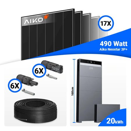 Solaranlage 8 kWp Komplettset AIKO 490W Black Frame + Anker X1-H8K-T mit Speicheroption