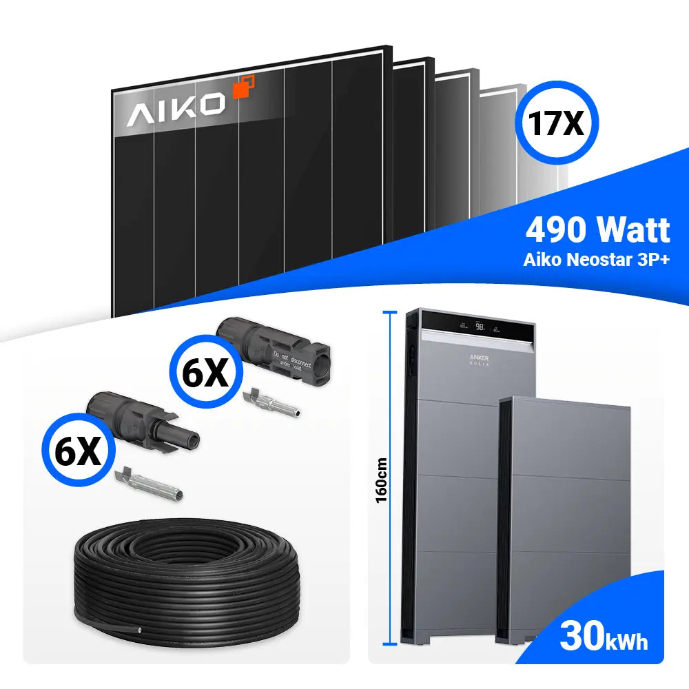 PV Anlage 8 kWp Komplettpaket mit AIKO 490W Black Frame Modulen und Anker X1-H8K-T