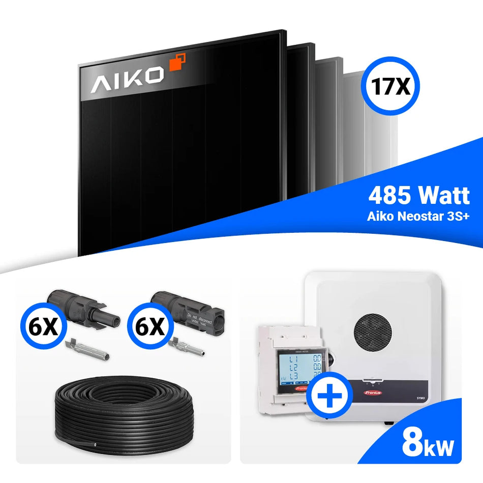 PV Komplettset 8 kWp – 17x AIKO 485W Full Black & Fronius SYMO-GEN24 8.0 Plus SC mit Speicheroption