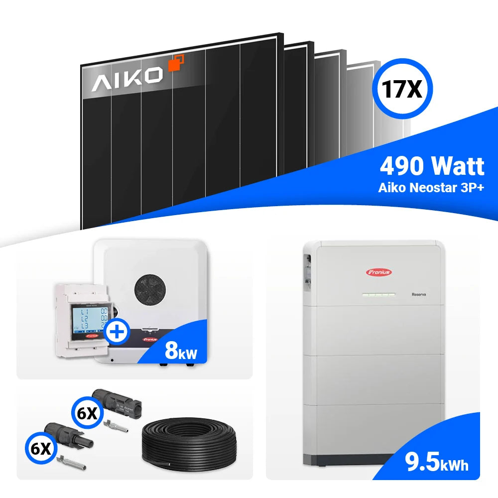 AIKO 490W Solarpanels im 17er Set für 8 kWp PV Anlage mit Fronius Wechselrichter