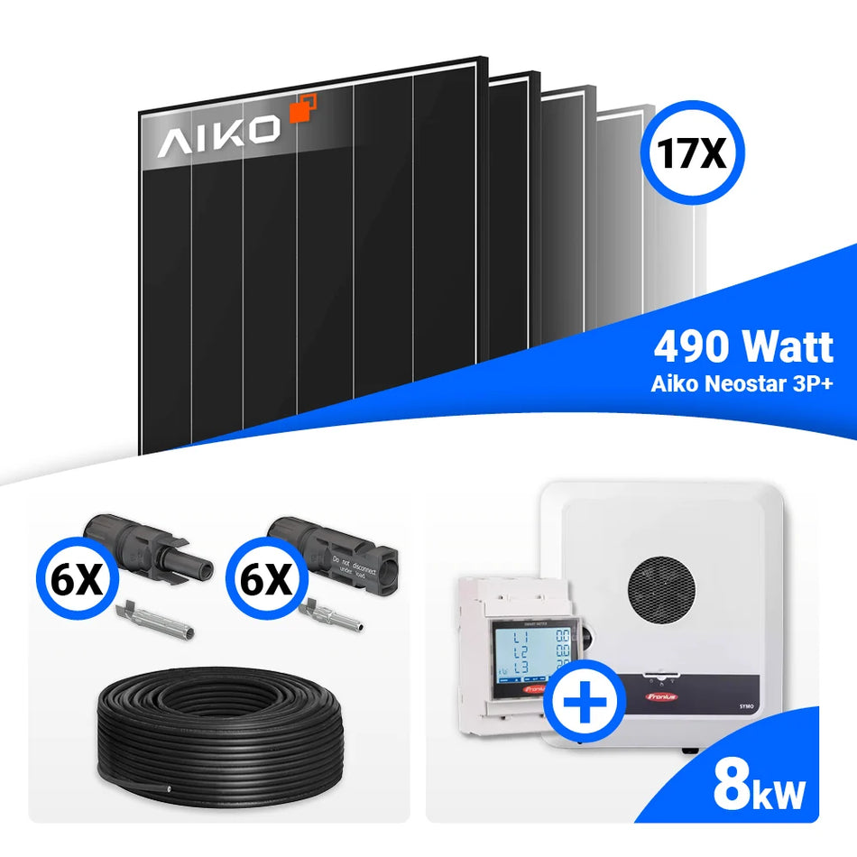 PV Komplettset 8 kWp mit 17 AIKO 490W Black Frame Solarmodulen und Fronius SYMO-GEN24 8.0