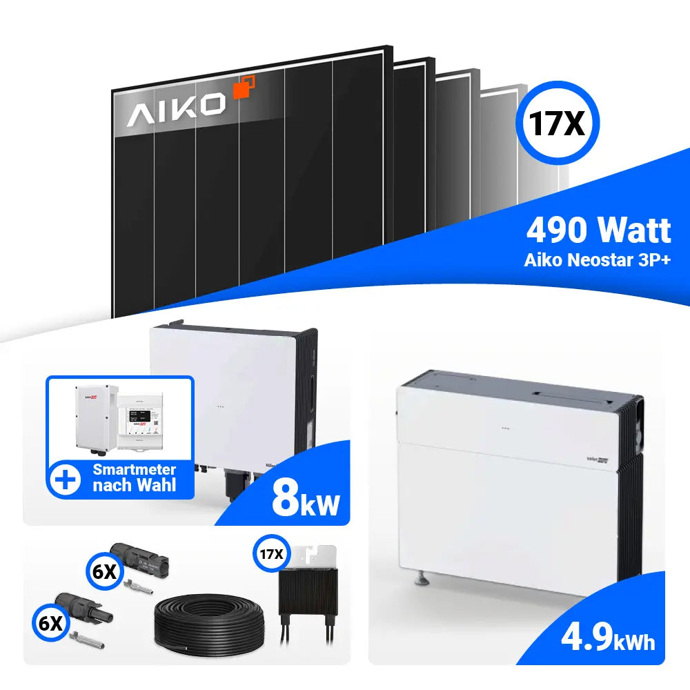 PV Komplettset 8 kWp AIKO 490W Black Frame & SolarEdge Nexis Battery Stack 5