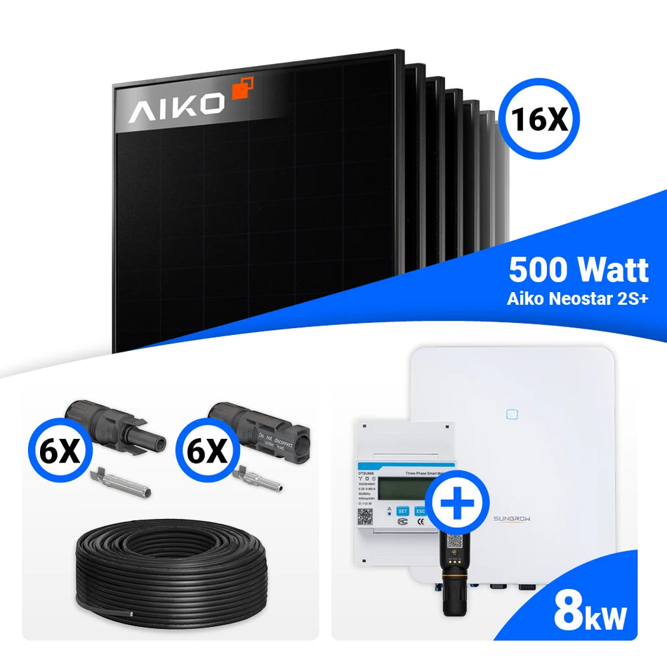 PV Komplettset 8 kWp – 16x AIKO 500W Full Black & Sungrow SH8.0RT mit Speicheroption