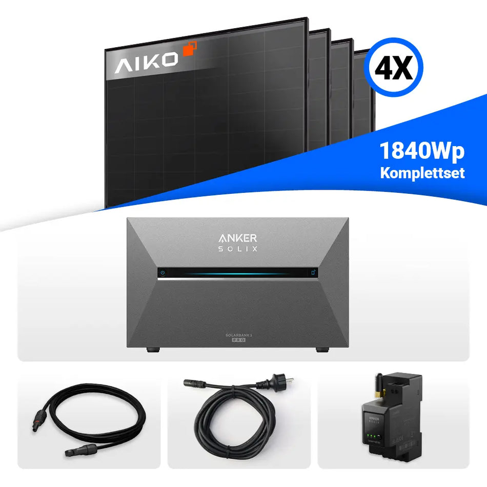 1840W Balkonkraftwerk mit Speicher - 4x AIKO 460W Full Black & Anker Solix Solarbank 3 Pro