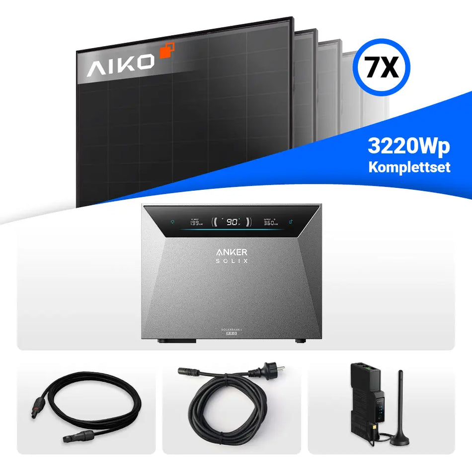 3220W Solarkraftwerk mit Speicher - 7x AIKO 460W Full Black & Anker Solix Solarbank 4 Pro