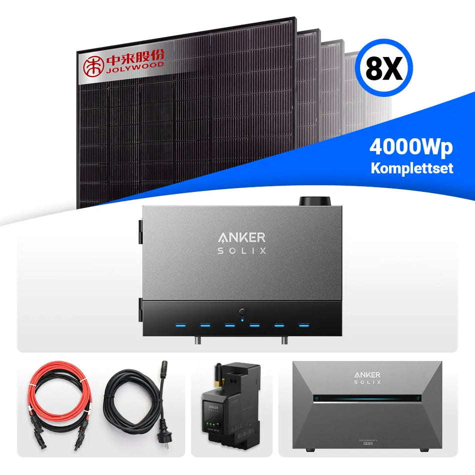 Balkonkraftwerk Komplettset 4kW – Jolywood Solarmodule mit Anker SOLIX Speicher- und Wechselrichtersystem – verfügbar bei SH24.