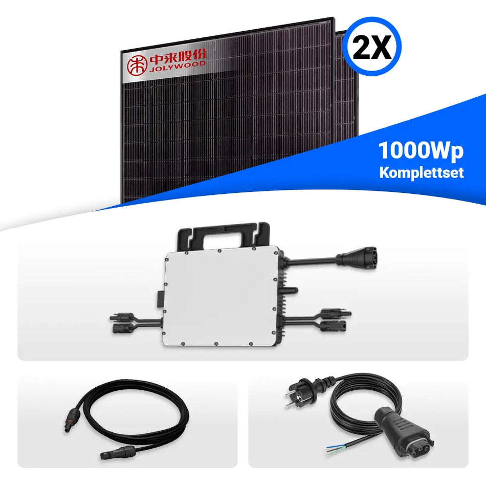 800/1000W Balkonkraftwerk - 2x Jolywood 500W Full Black bifazial & Hoymiles HiFlow HMS-800-2WB Wechselrichter