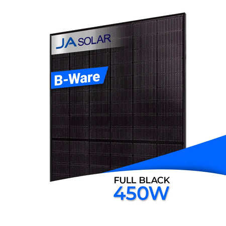 JA Solar JAM54D41-LB 450W - ein bifaziales N-Typ Glas-Glas-Solarmodul mit 450 WP Leistung in edler Full-Black-Optik.