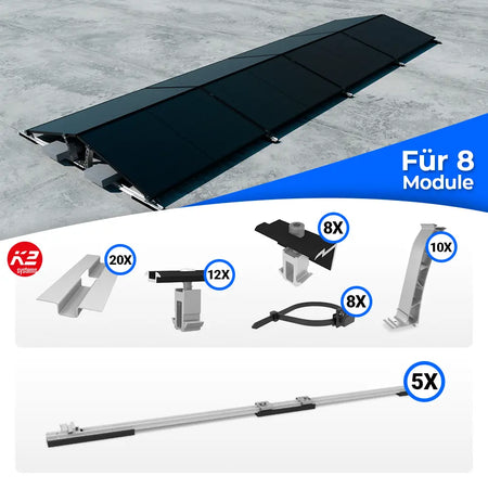 K2 Systems D-Dome Ost/West Montageset für 8 Module – Flachdach-PV-Unterkonstruktion