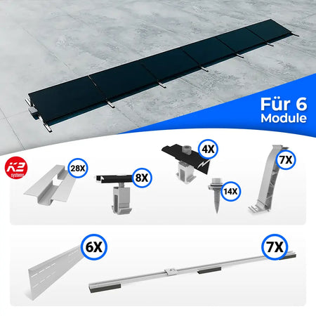 K2 Systems S-Dome Montageset für 6 Module – Flachdach-PV-Unterkonstruktion