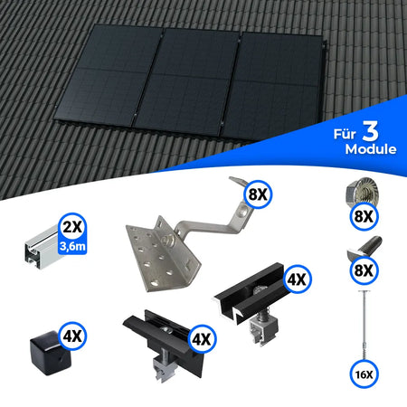 Standard Schrägdach Montageset für 3 Solarmodule