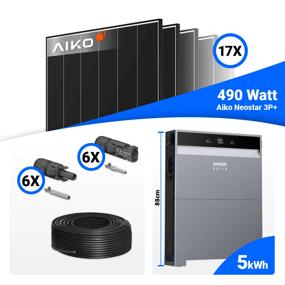 PV Komplettset 8 kWp AIKO 490W Black Frame mit Hybrid Wechselrichter kaufen