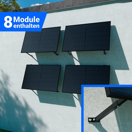 Photovoltaik Komplettset mit 8 Solarmodulen für Wandmontage – platzsparende Fassadeninstallation mit Befestigungssystem – erhältlich bei SH24.